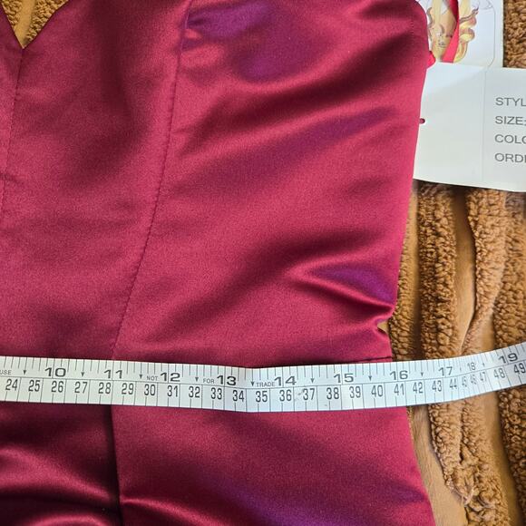 Hayley Paige Occasion Burgundy Satin Bridesmaid Event Formal Prom Gown Dress 12 - Picture 12 of 12